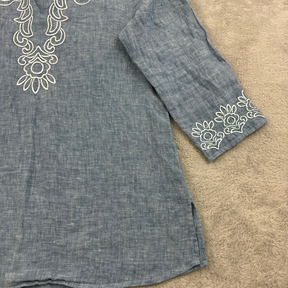 Orvis Embroidered Linen Tunic Top Womens S (6/8) Blue 3/4‎ Sleeve Lagenlook Boho - Picture 5 of 15